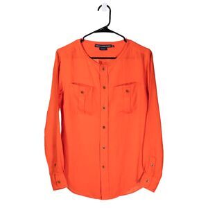 Ralph Lauren Women's Dress Shirt Button Up Orange Linen Long Sleeve Blouse Top 2